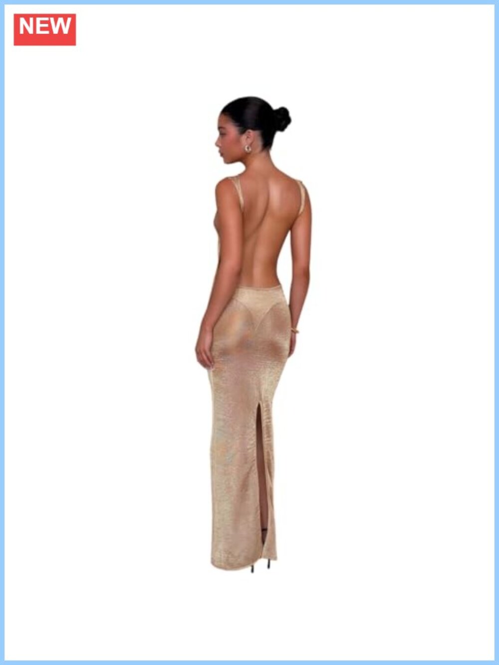 Sexy Open Back Glitter Maxi Dress Sheer Mesh Beach Cover Up Sleeveless Party